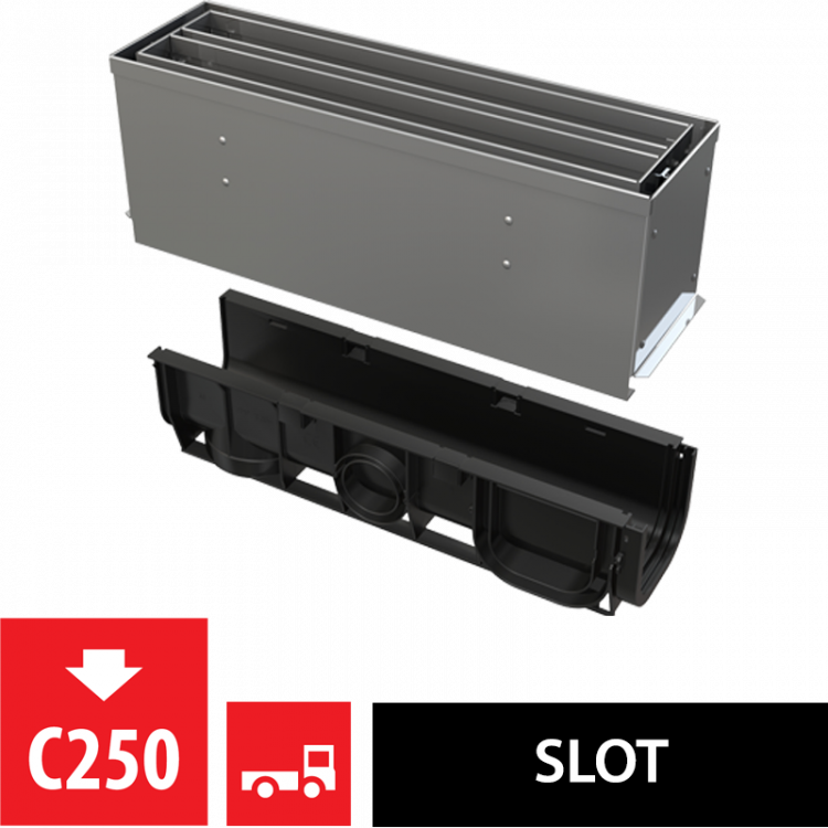 Щелевой дренажный канал с симметричной сервисной надставкой 160 мм, нержавеющая сталь Alcadrain AVZ101S-R324R