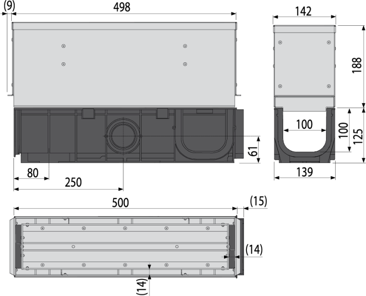 Щелевой дренажный канал с симметричной сервисной надставкой 160 мм, нержавеющая сталь Alcadrain AVZ101S-R324R