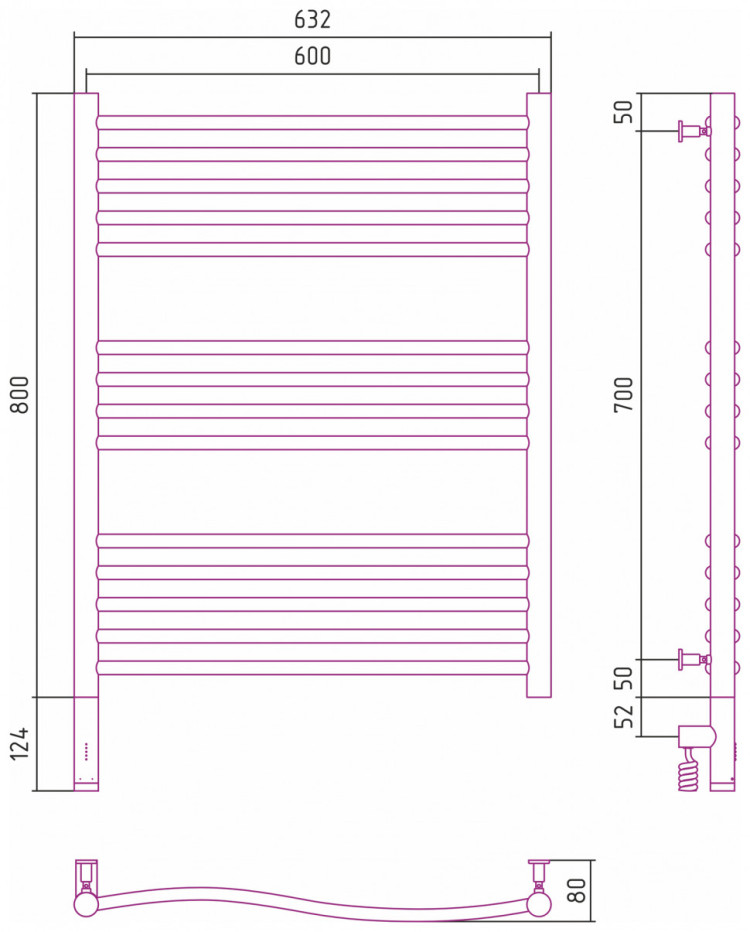 Полотенцесушитель электрический Сунержа Флюид 3.0 800х600 МЭМ левый Матовый белый