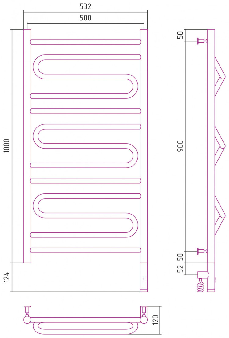 Полотенцесушитель электрический Сунержа Элегия 3.0 1000х500 МЭМ правый Золото