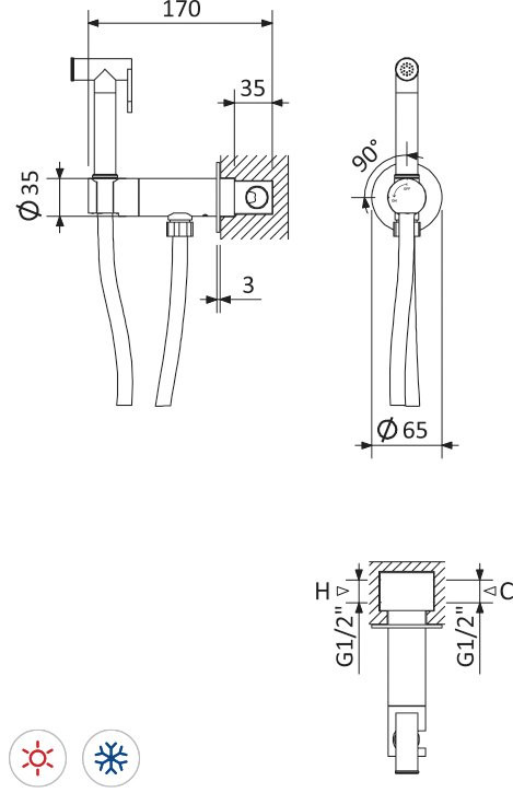 Гигиенический душ со смесителем Cezares LEAF-DIF-SR