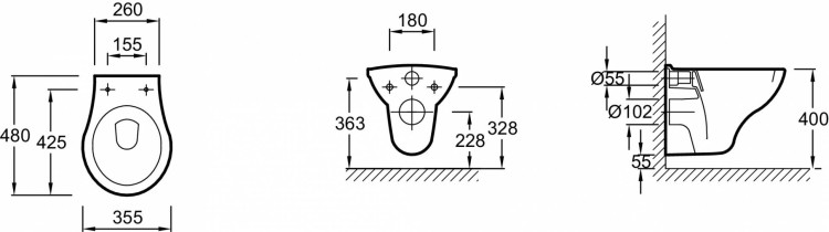 Подвесной унитаз короткий, 48 x 35,5 см Jacob Delafon PATIO E1534-00