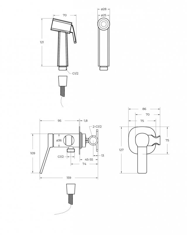 Гигиенический душ со смесителем Cezares ALBANO-HGN-CRM