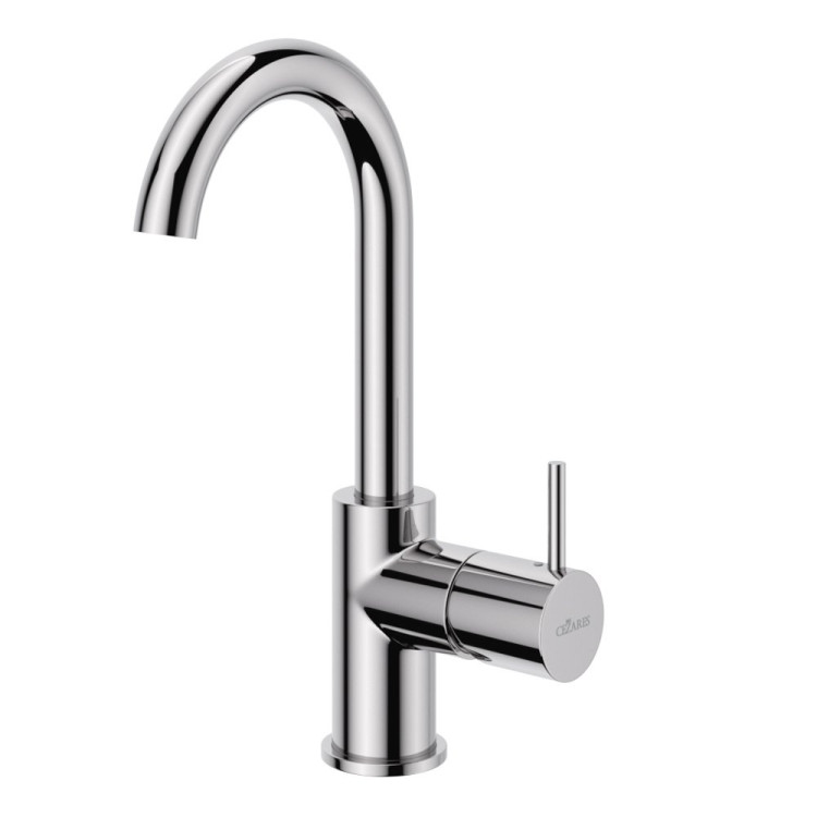 Смеситель для раковины однорычажный c тонкой ручкой, с донным клапаном Cezares LEAF-LSM-A-L-SS