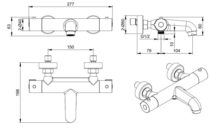 Термостатический смеситель для ванны Aquatek, матовый черный AQ1043MB