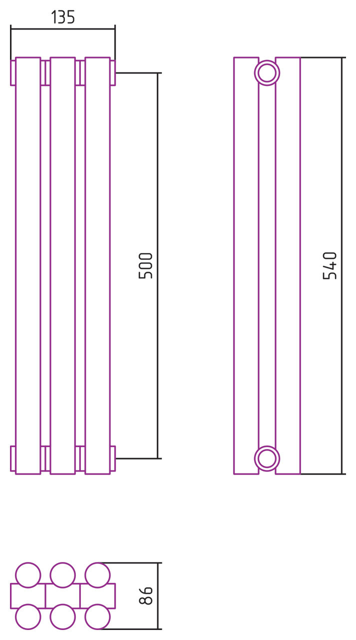 Отопительный радиатор Сунержа Эстет-11 500х135 3 секции Матовый чёрный