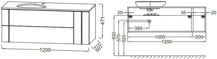 Тумба под раковину-чашу Jacob Delafon Nouvelle Vague 120 подвесная 3 ящика