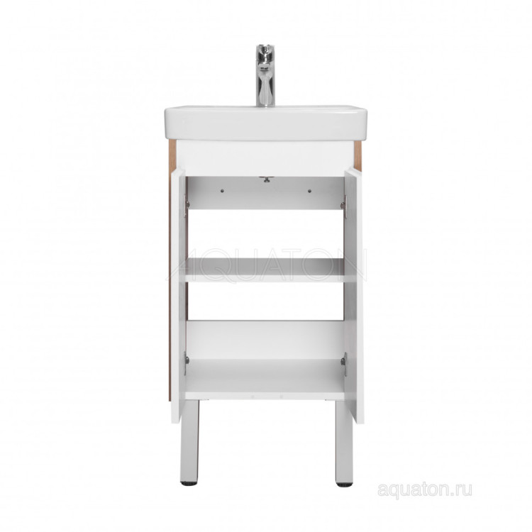 Тумба под раковину AQUATON Сканди Doors 45 белый глянец, дуб рустикальный, 1A278701SDZ90