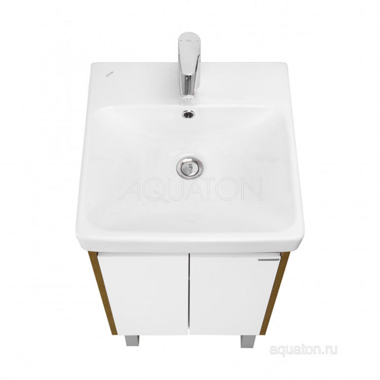 Тумба под раковину AQUATON Сканди Doors 45 белый глянец, дуб рустикальный, 1A278701SDZ90