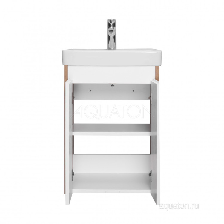 Тумба под раковину AQUATON Сканди Doors 45 белый глянец, дуб рустикальный, 1A278701SDZ90
