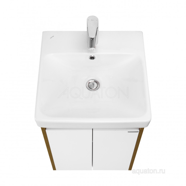 Тумба под раковину AQUATON Сканди Doors 45 белый глянец, дуб рустикальный, 1A278701SDZ90