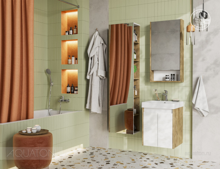 Тумба под раковину AQUATON Сканди Doors 45 белый глянец, дуб рустикальный, 1A278701SDZ90