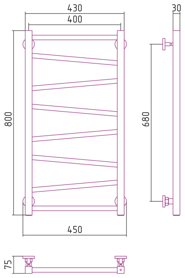Полотенцесушитель водяной Сунержа Сирокко 800х400 Матовый белый