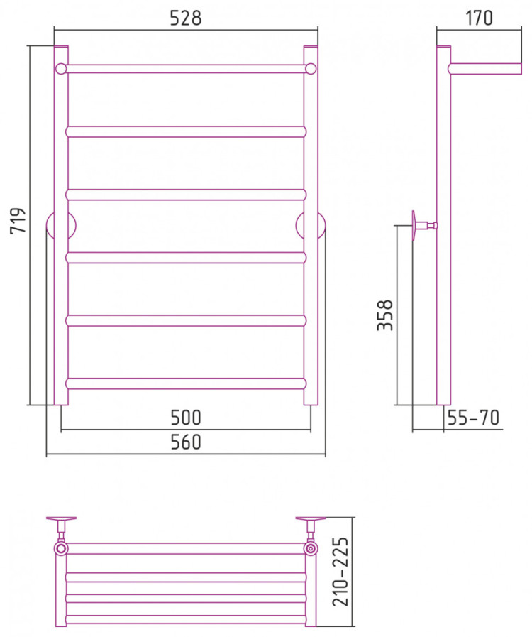 Полотенцесушитель водяной Стилье Универсал-54 800х500 (Полка + 5) П 21 Без покрытия