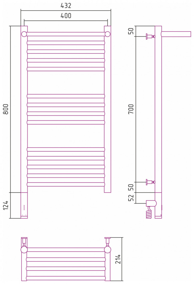 Полотенцесушитель электрический Сунержа Богема с полкой 3.0 800х400 / МЭМ левый Тёмный титан муар
