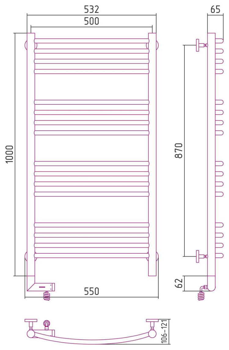 Полотенцесушитель электрический Сунержа Богема 2.0 выгнутая 1000х500 МЭМ левый Сатин