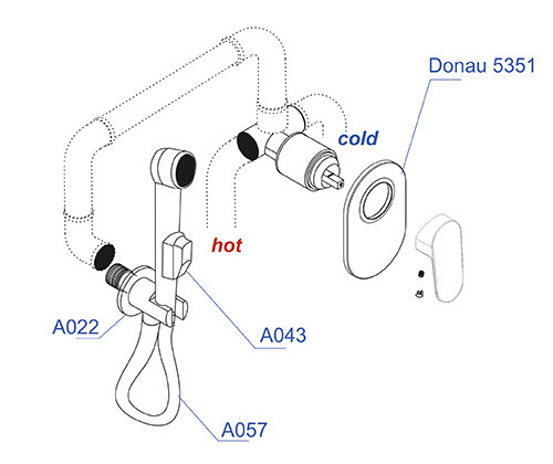 WasserKRAFT A11057 Встраиваемый комплект для биде со шлангом 120 см