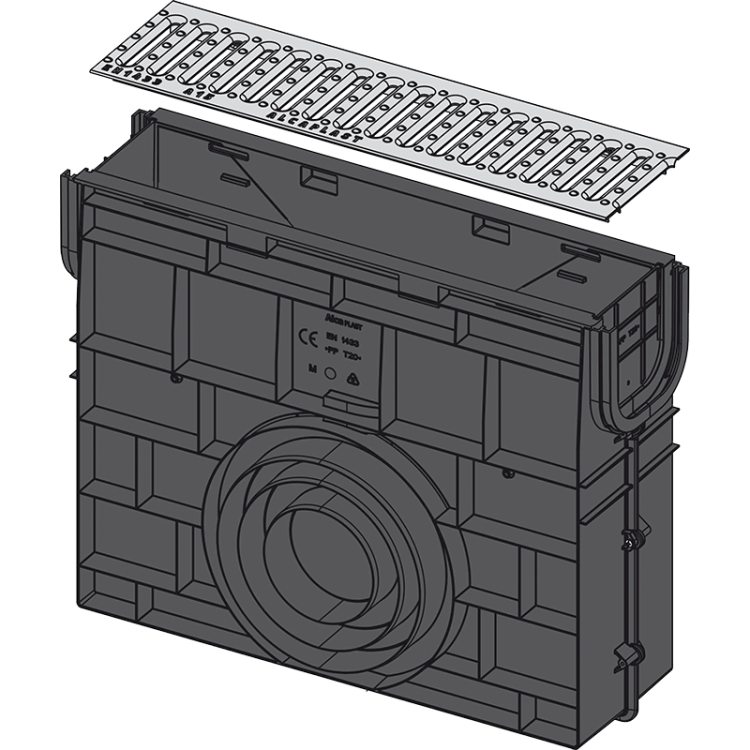 Пескоуловитель для дренажного канала AVZ101 без рамы с оцинкованной решеткой „T“ профиль A15 Alcadrain AVZ101R-R101S