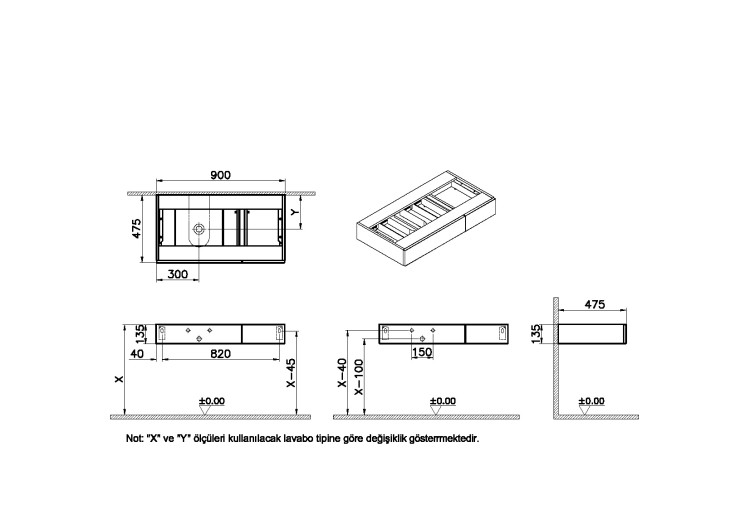 Модуль 90 см под раковину с ящиками, левосторонний, дуб