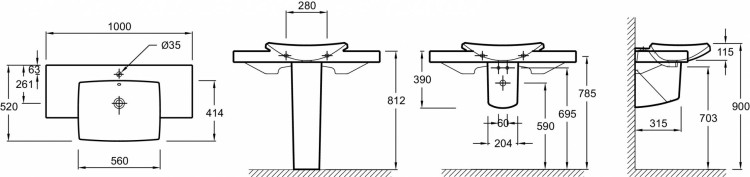 Полувстраиваемая раковина-столешница 100 см Jacob Delafon ESCALEE1280-00