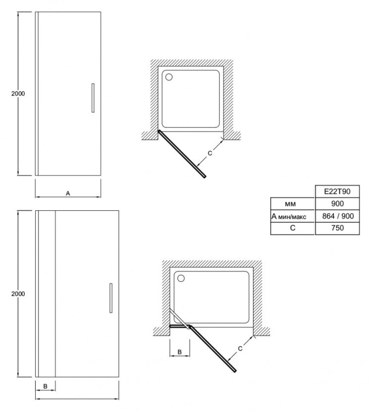 Душевая дверь в нишу Jacob Delafon Contra 90x200