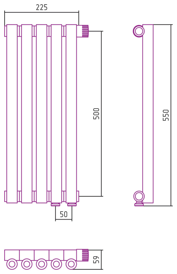Отопительный радиатор Сунержа Эстет-0 EU50 правый 500х225 5 секций Состаренная латунь