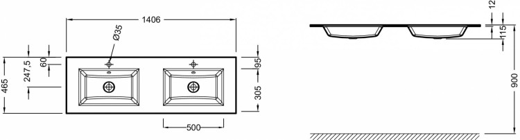 Стеклянная раковина-столешница 120 см, Серая Jacob Delafon VOXEB2100-DD2