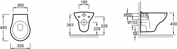 Подвесной унитаз короткий, 48 x 35,5 см, без отверстий Jacob Delafon PATIO E1534-Y1-00