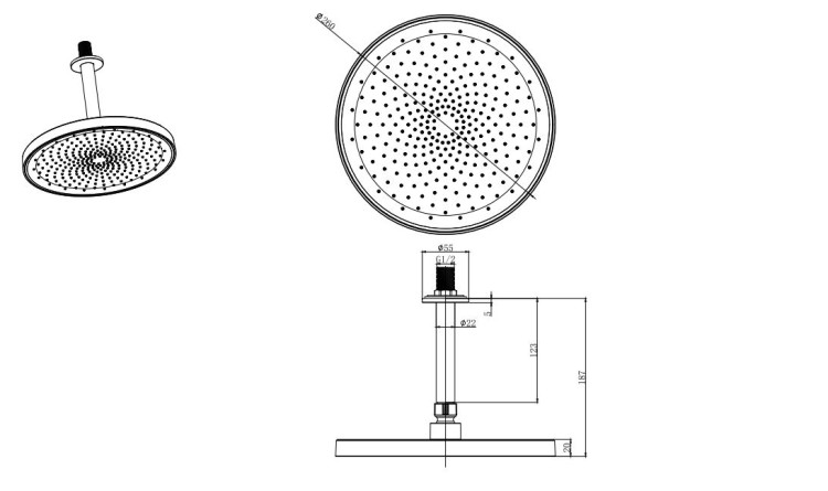 Верхний душ потолочный 260мм Aquatek AQ2070CR