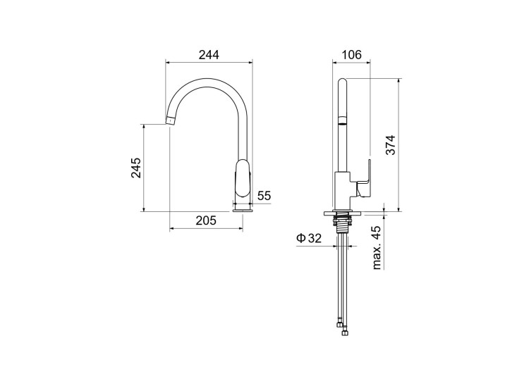 Смеситель для кухни Aquatek, матовый черный AQ1282MB ОБЕРОН