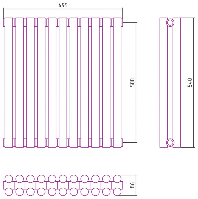 Отопительный радиатор Сунержа Эстет-11 500х495 11 секций Шампань