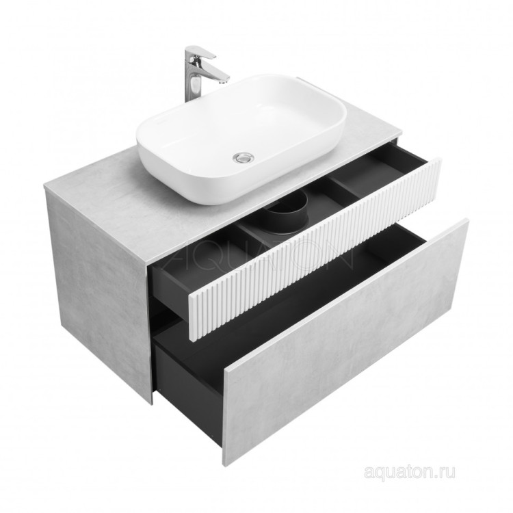 Тумба под раковину AQUATON Марбл 100 слэйт, белый матовый 1A276301MH4C0
