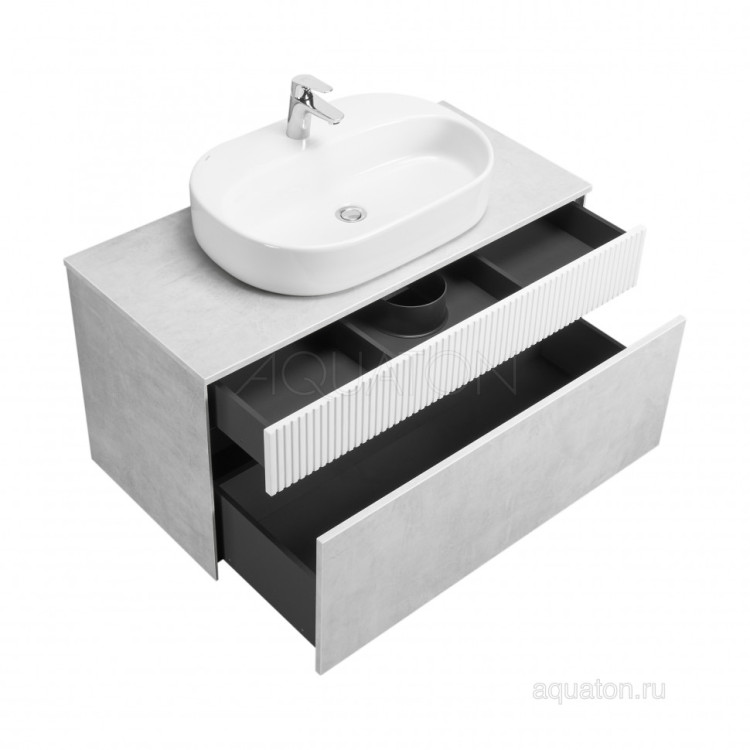 Тумба под раковину AQUATON Марбл 100 слэйт, белый матовый 1A276301MH4C0