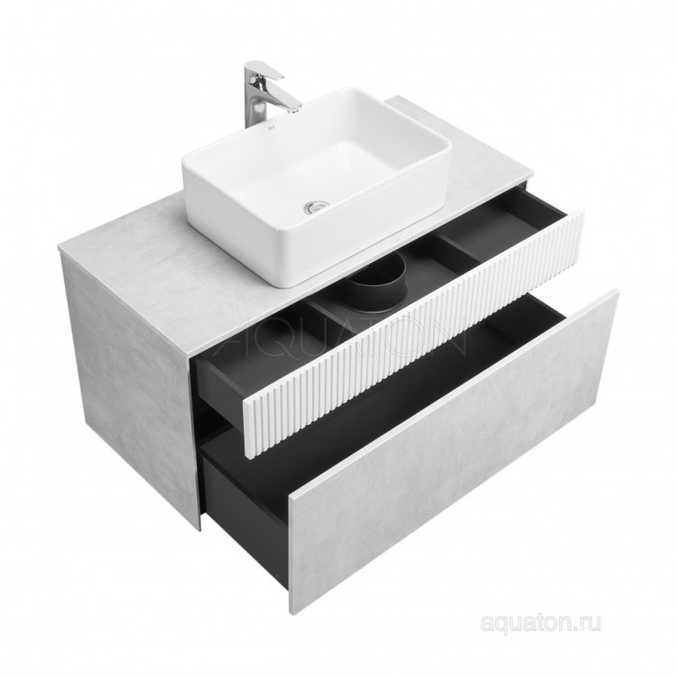 Тумба под раковину AQUATON Марбл 100 слэйт, белый матовый 1A276301MH4C0