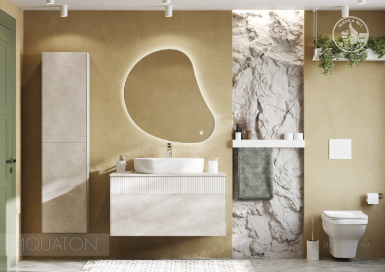 Тумба под раковину AQUATON Марбл 100 слэйт, белый матовый 1A276301MH4C0