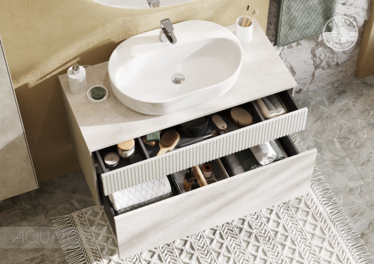 Тумба под раковину AQUATON Марбл 100 слэйт, белый матовый 1A276301MH4C0