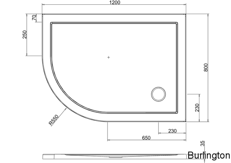 Закругленный угловой поддон 1200 x 800 мм левосторонний [Z1201]