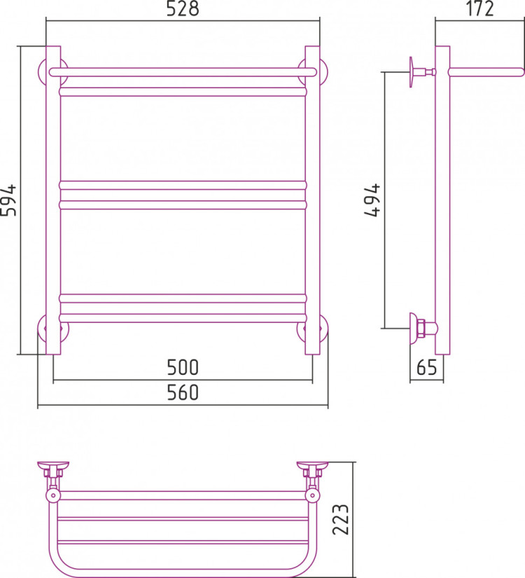 Полотенцесушитель водяной Стилье Версия-Н1 600х500 (Полка+1+2+2) П 16 Белый