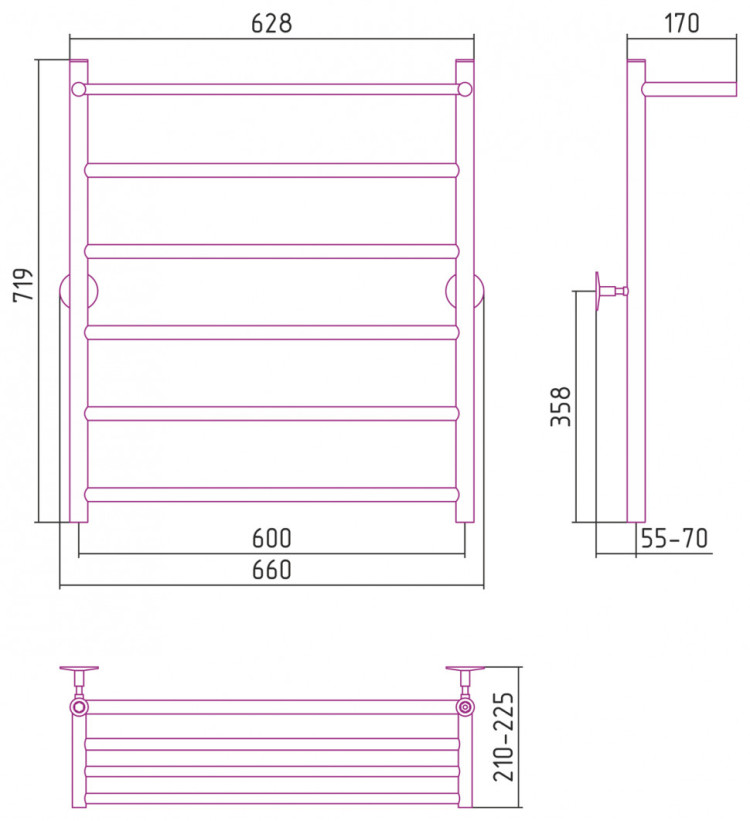 Полотенцесушитель водяной Стилье Универсал-54 800х600 (Полка + 5) П 21 Без покрытия