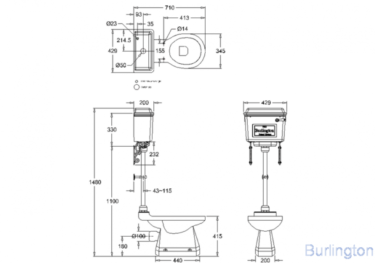 Унитаз с хромированным бачком среднего уровня