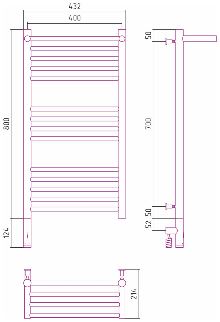 Полотенцесушитель электрический Сунержа Богема с полкой 3.0 800х400 / МЭМ левый Шампань