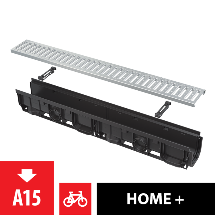 Дренажный канал 100 мм с пластиковой рамой и оцинкованной решеткой „C“ профиль A15 Alcadrain AVZ102-R102