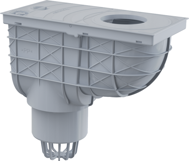 Ливнеотвод 300×155/110 мм, сток – прямой, серый Alcadrain AGV1S