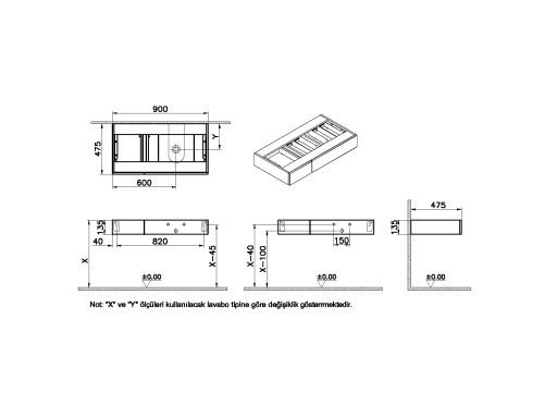 Модуль 90 см под раковину с ящиками, правосторонний, темный вяз