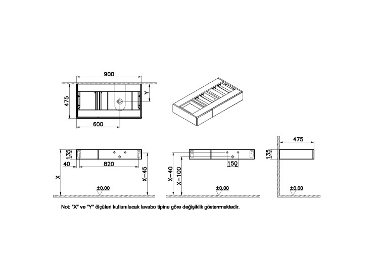 Модуль 90 см под раковину с ящиками, правосторонний, темный вяз