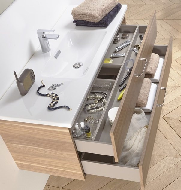 Тумба под раковину Jacob Delafon Vox 100 подвесная 2 ящика прямые ручки