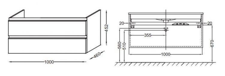 Тумба под раковину Jacob Delafon Vox 100 подвесная 2 ящика прямые ручки