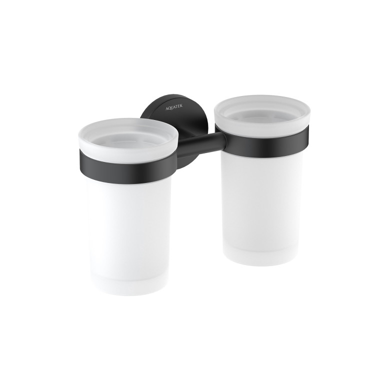 Стакан с держателем двойной Aquatek матовый черный AQ4117MB Европа