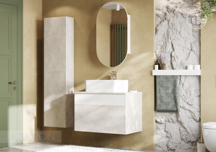 Тумба под раковину AQUATON Марбл 80 слэйт, белый матовый 1A276201MH4C0