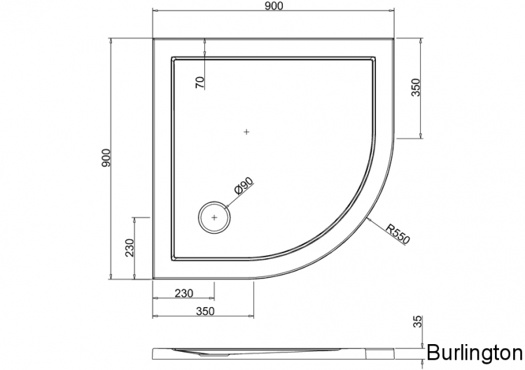 Поддон 1/4 круга 900 x 900 мм [Z1193]